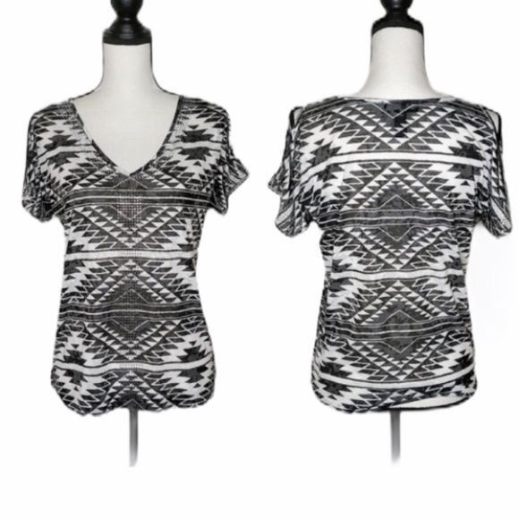 INC Cold Shoulder Aztec Print Rhinestone Tee - Picture 1 of 10